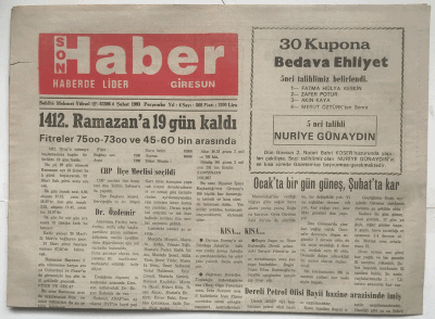 Giresun Son Haber Gazetesi 4 Şubat 1993 - İdealist Giresunlu GZ3672 - 1