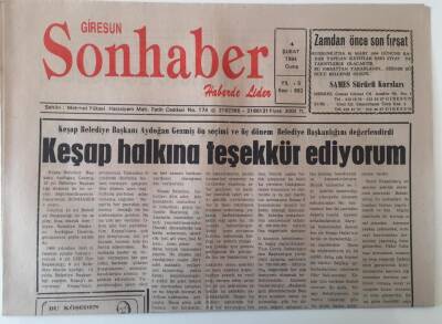 Giresun Son Haber Gazetesi 4 Şubat 1994 - Keşap Belediye Başkanı Aydoğan Gezmiş Ön Seçimi Ve Üç Dönem Belediye Başkanlığını Değerlendirdi GZ18199 - 1