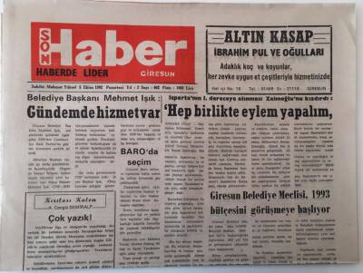 Giresun Son Haber Gazetesi 5 Ekim 1992 - Giresun Belediyesi Meclisi , 1993 Bütçesini Görüşmeye Başlıyor , Gündemde Hizmet Var GZ18329 - 1
