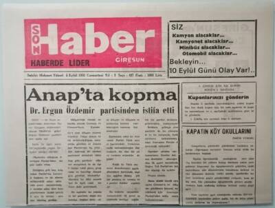 Giresun Son Haber Gazetesi 5 Eylül 1992 Kanser Hastalığına Karşı C Vitamini -GZ37466 - 1