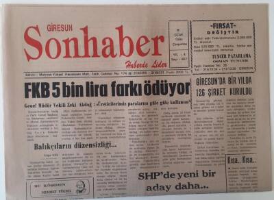 Giresun Son Haber Gazetesi 5 Ocak 1994 - FKB 5 Bin Lira Fark Ödüyor , Hükümet Konağı Yapımı Sürüyor , Yeşil Kart Yüz Güldürüyor GZ18266 - 1