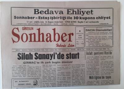 Giresun Son Haber Gazetesi 6 Ağustos 1993 - Silah Sanayide Start GZ18284 - 1