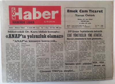 Giresun Son Haber Gazetesi 6 Aralık 1991 - Türk Kadınına Seçme Ve Seçilme Hakkı Verilişinin 57. Yıldönümü Kutlandı GZ18221 - 1