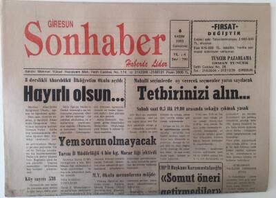 Giresun Son Haber Gazetesi 6 Kasım 1993 - Mahalli Seçimlerde Oy Verecek Seçmenler Yarın Sayılacak Sokağa Çıkmak Yasak GZ18204 - 1