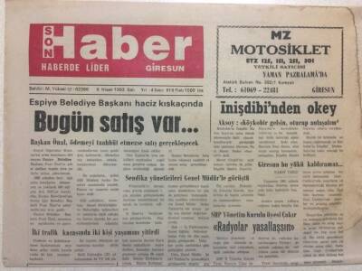 Giresun Son Haber Gazetesi 6 Nisan 1993 - Bugün Satış Var GZ38456 - 1