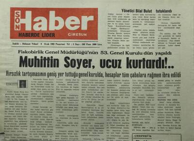 Giresun Son Haber Gazetesi 6 Ocak 1992-Fiskobirlik Genel Müdürlüğü nün 53.Genel Kurulu Dün Yapıldı- GZ14088 - 1