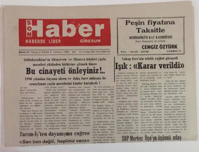 Giresun Son Haber Gazetesi 6 Temmuz 1993 - Tarım - İşten Dayanışma Çağrısı Sen Ben Değil , Hepimiz Varız GZ18365 - 1
