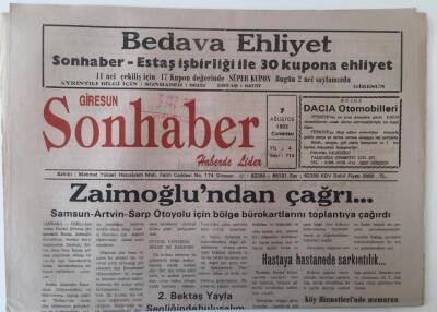Giresun Son Haber Gazetesi 7 Ağustos 1993 - 2. Bektaş Yayla Şenliği Bugün Başlıyor GZ18283 - 1