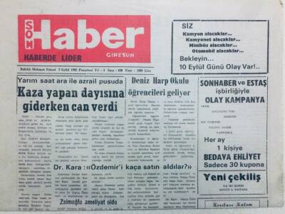Giresun Son Haber Gazetesi 7 Eylül 1992 - Deniz Harp Okulu Öğrencileri Geliyor GZ41049 - 1