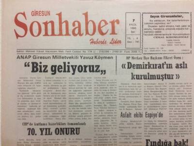 Giresun Son Haber Gazetesi 7 Eylül 1993 - Karadenizde Karayalçın GZ34879 - 1