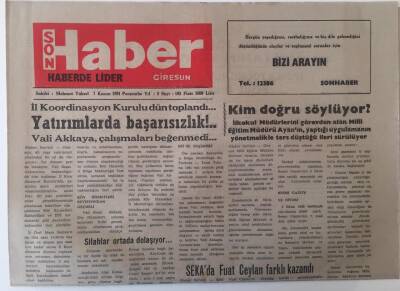 Giresun Son Haber Gazetesi 7 Kasım 1991 - İl Koordinasyon Kurulu Dün Toplandı Yatırımlarda Başarısızlık GZ18232 - 1