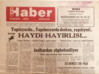 Giresun Son Haber Gazetesi 7 Mayıs 1993 - Tek Teknisyeni Ölü Bulundu GZ38702 - 1