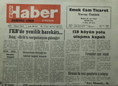 Giresun Son Haber Gazetesi 7 Ocak 1992-Fkbde Yenilik Harekatı...-GZ14089 - 1