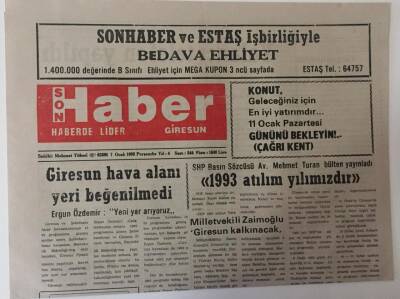 Giresun Son Haber Gazetesi 7 Ocak 1993 - Giresun Hava Alanı Yeri Beğenilmedi GZ13472 - 1