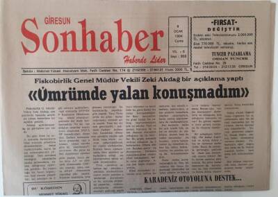 Giresun Son Haber Gazetesi 7 Ocak 1994 - Karadeniz Otoyoluna Destek GZ18268 - 1