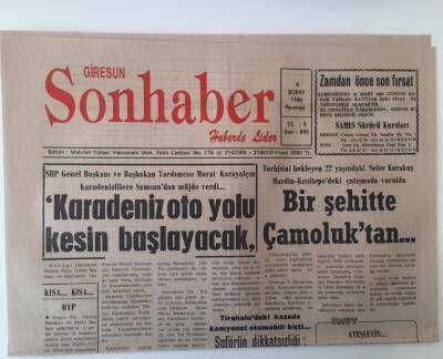 Giresun Son Haber Gazetesi 7 Şubat 1994 - Karadeniz Oto Yolu Kesin Başlayacak GZ18183 - 1