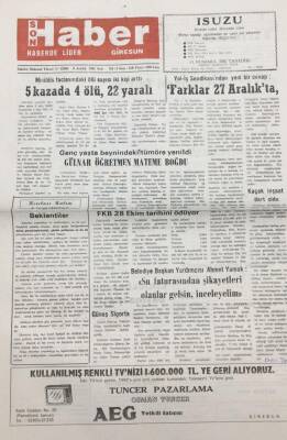 Giresun Son Haber Gazetesi 8 Aralık 1992 Cumhuriyet İlköğretim Okulu Öğretmeni Gülnur Çakıroğlu Mateme Boğdu GZ14179 - 1