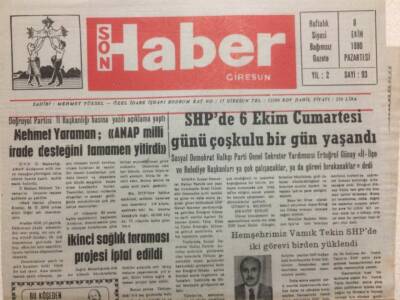 Giresun Son Haber Gazetesi 8 Ekim 1990 - Sağlık Tarama Projesi İptal Edildi GZ35479 - 1