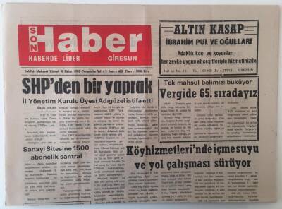 Giresun Son Haber Gazetesi 8 Ekim 1992 - Köy Hizmetlerinde İçme Suyu Ve Yol Çalışması Sürüyor GZ18172 - 1