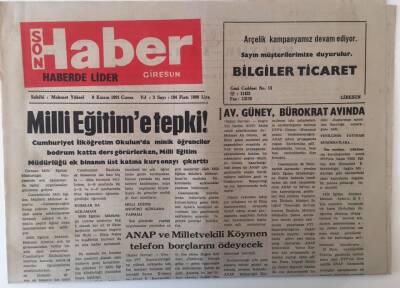 Giresun Son Haber Gazetesi 8 Kasım 1991 - Cumhuriyet İlköğretim Okulunundan Milli Eğitime Tepki , Giresun Spor Genel Kaptanı Muzaffer Deniz , Rotayı Çizdi GZ18233 - 1