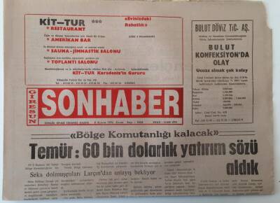 Giresun Son Haber Gazetesi 8 Kasım 1996 - Bölge Komutanlığı Kalacak Temür 60 Bin Dolarlık Yatırım Sözü Aldık GZ18297 - 1