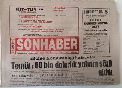 Giresun Son Haber Gazetesi 8 Kasım 1996 - Bölge Komutanlığı Kalacak Temür 60 Bin Dolarlık Yatırım Sözü Aldık GZ18301 - 1