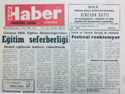 Giresun Son Haber Gazetesi 8 Mayıs 1992 - Giresun Milli Eğitim Müdürlüğünden Eğitim Seferberliği GZ41046 - 1