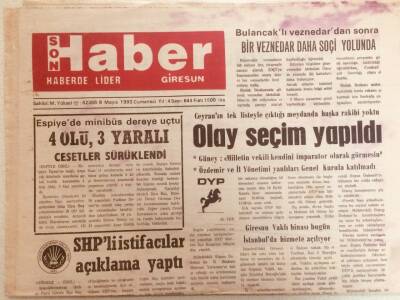 Giresun Son Haber Gazetesi 8 Mayıs 1993 - Olay Seçim Yapıldı GZ38701 - 1