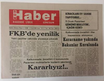 Giresun Son Haber Gazetesi 8 Ocak 1993 - FKBde Yenilik GZ13468 - 2