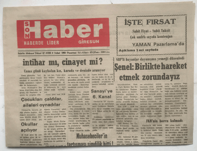 Giresun Son Haber Gazetesi 8 Şubat 1993 - FKBnin Borcu Kalmadı GZ3676 - 1