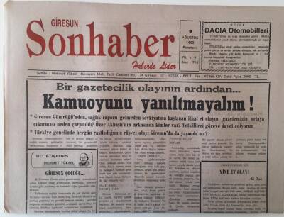 Giresun Son Haber Gazetesi 9 Ağustos 1993 - Anadolu Basın Kupasında Giresunspor Rizesporu 5- 2 Yenerek Kupayı Aldı GZ18282 - 1