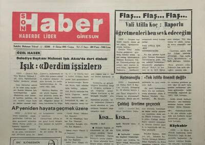 Giresun Son Haber Gazetesi 9 Ekim 1992-Belediye Başkanı Mehmet Işık Derdim işsizler - GZ14077 - 1