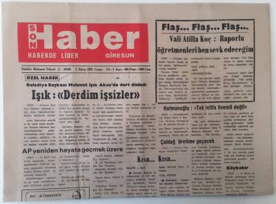 Giresun Son Haber Gazetesi 9 Ekim 1992 - Çaldağ Maden Suları Üretime Geçecek GZ18173 - 1