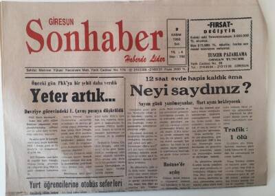 Giresun Son Haber Gazetesi 9 Kasım 1993 - 12 Saat Evde Hapis Kaldık Ama Neyi Saydınız ? GZ18210 - 1