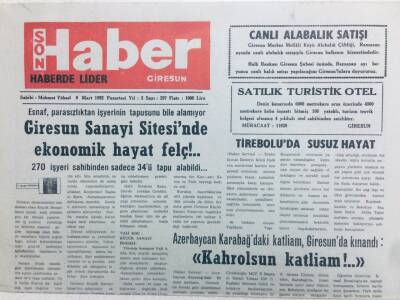 Giresun Son Haber Gazetesi 9 Mart 1992 - Tireboluda Susuz Hayat GZ41327 - 1