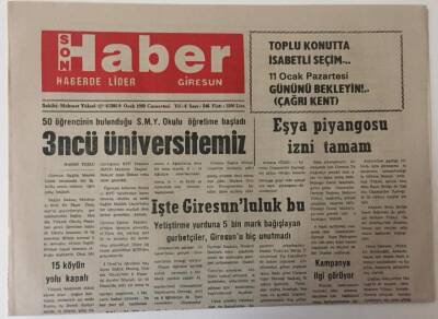Giresun Son Haber Gazetesi 9 Ocak 1993 - 3üncü Üniversitemiz Öğretime Başladı GZ13469 - 1