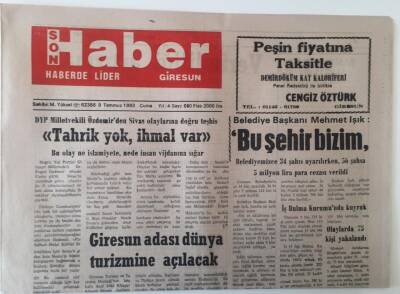 Giresun Son Haber Gazetesi 9 Temmuz 1993 - Giresun Adası Dünya Turizmine Açılacak GZ18288 - 1