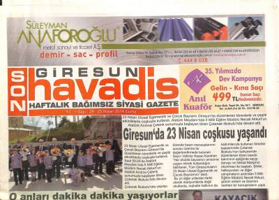 Giresun Son Havadis Gazetesi 25 Nisan 2014 - GİTSOF 2014 Haziranda Yapılacak - Giresunda 23 Nisan Coşkusu Yaşandı GZ96095 - 1