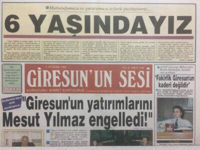 Giresunun Sesi Gazetesi 111 Ocak 1993 - Giresunun Yatırımlarını Mesut Yılmaz Engelledi GZ34723 - 1