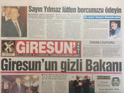Giresunun Sesi Gazetesi 15 Haziran 1998 - Giresunun Gizli Bakanı GZ35268 - 1