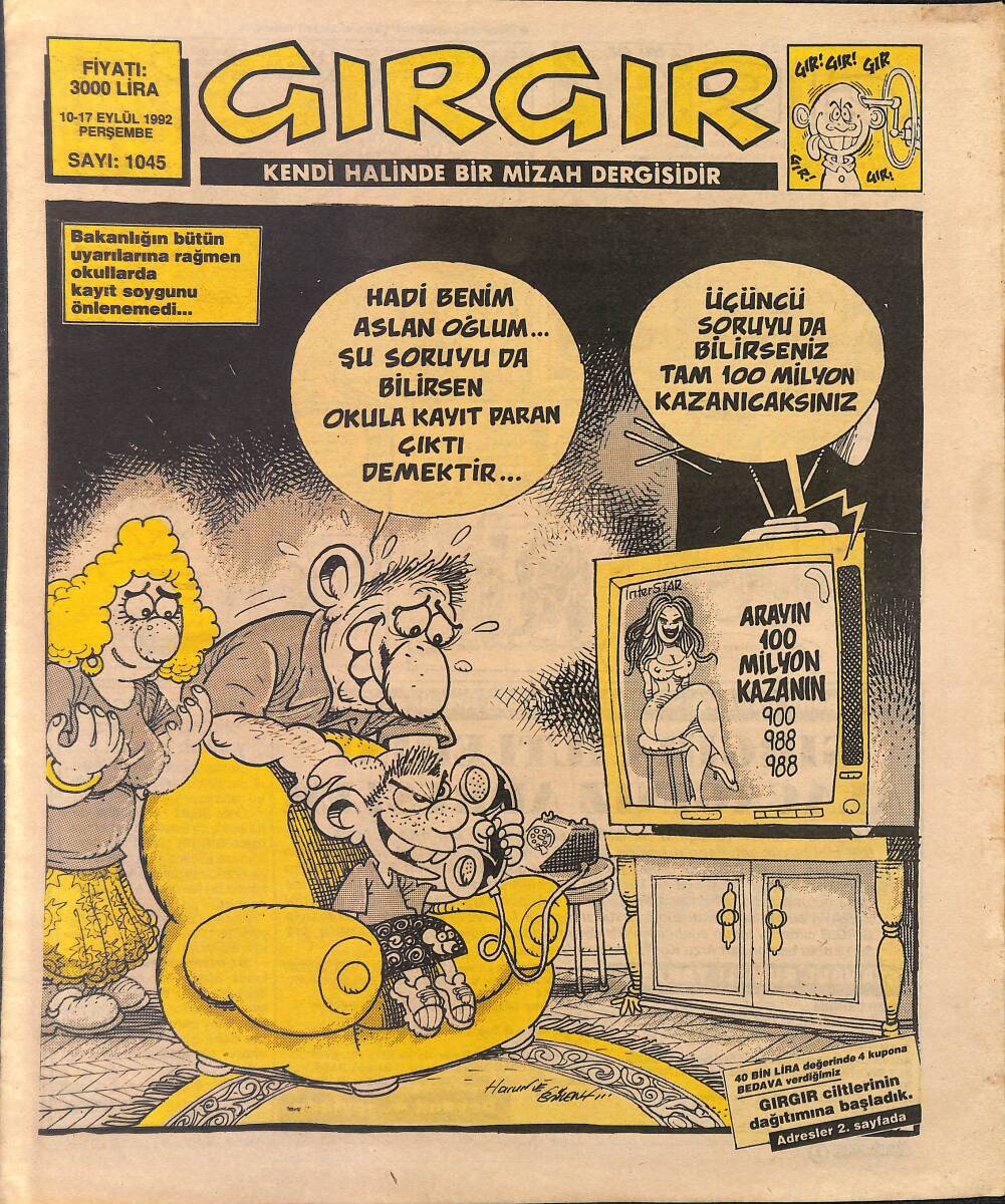 Gırgır Mizah Dergisi 10 - 17 Eylül 1992 Sayı : 1045 NDR97757 - 1