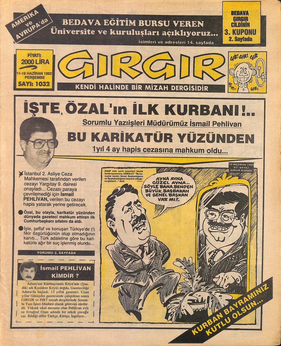 Gırgır Mizah Dergisi 11 - 18 Haziran 1992 Sayı : 1032 NDR97769 - 1
