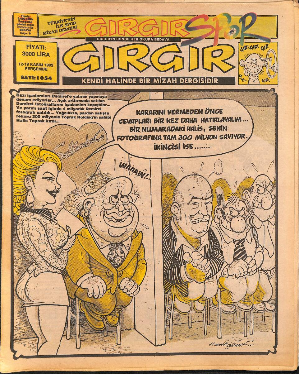Gırgır Mizah Dergisi 12 - 19 Kasım 1992 Sayı : 1054 NDR96578 - 1