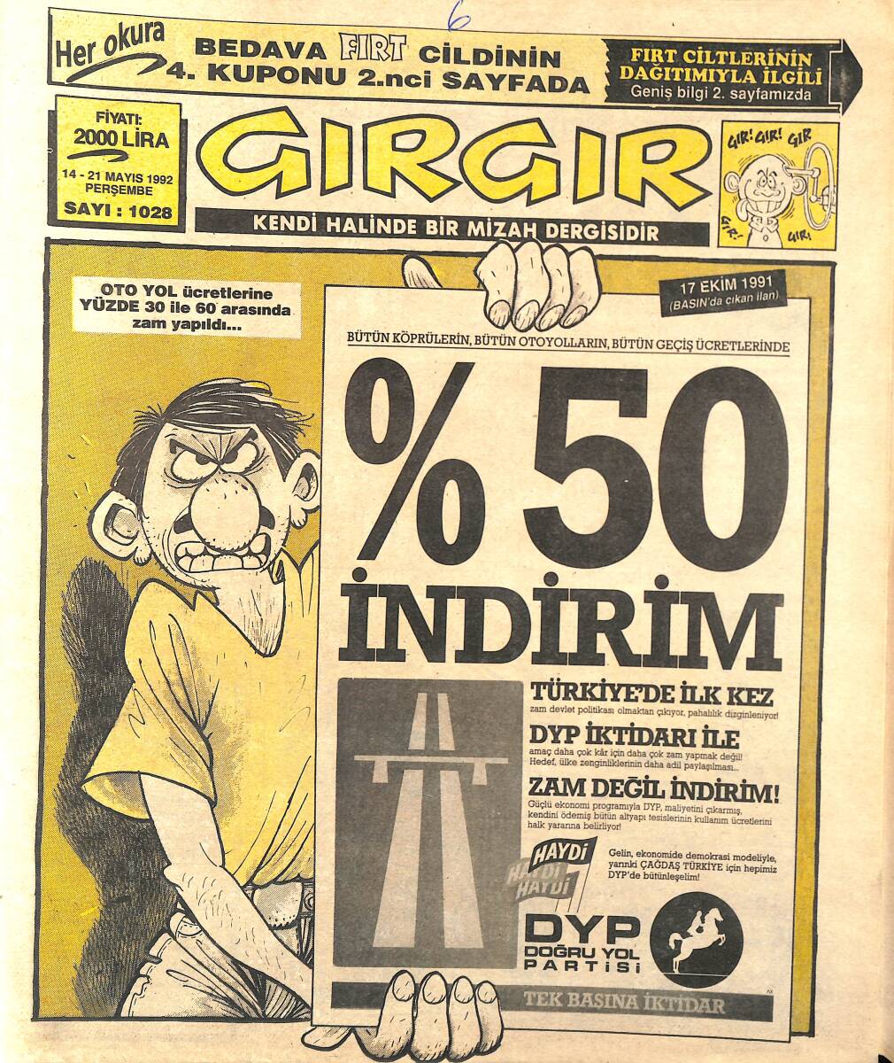 Gırgır Mizah Dergisi 14 - 21 Mayıs 1992 Sayı : 1028 NDR96407 - 1