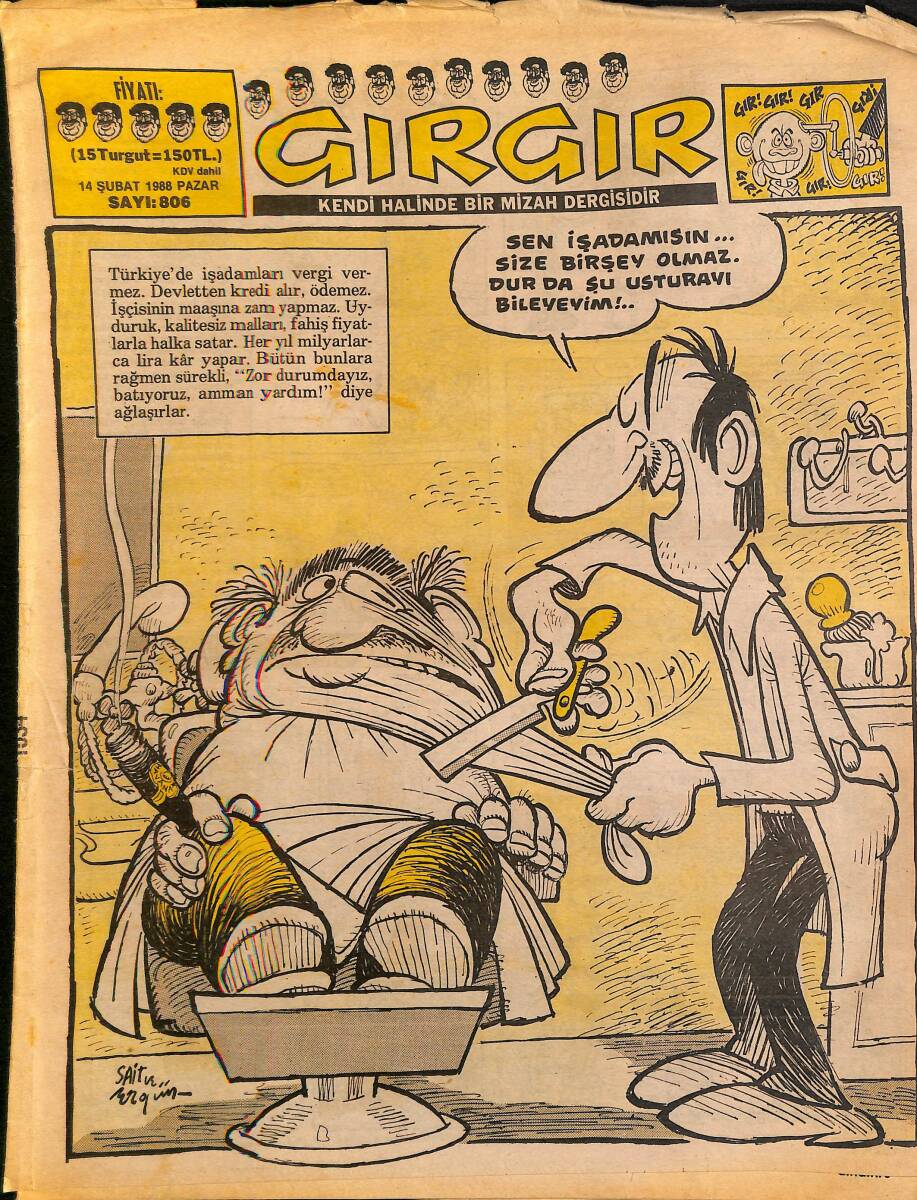 Gırgır Mizah Dergisi 14 Şubat 1988 Sayı: 806 NDR98009 - 1
