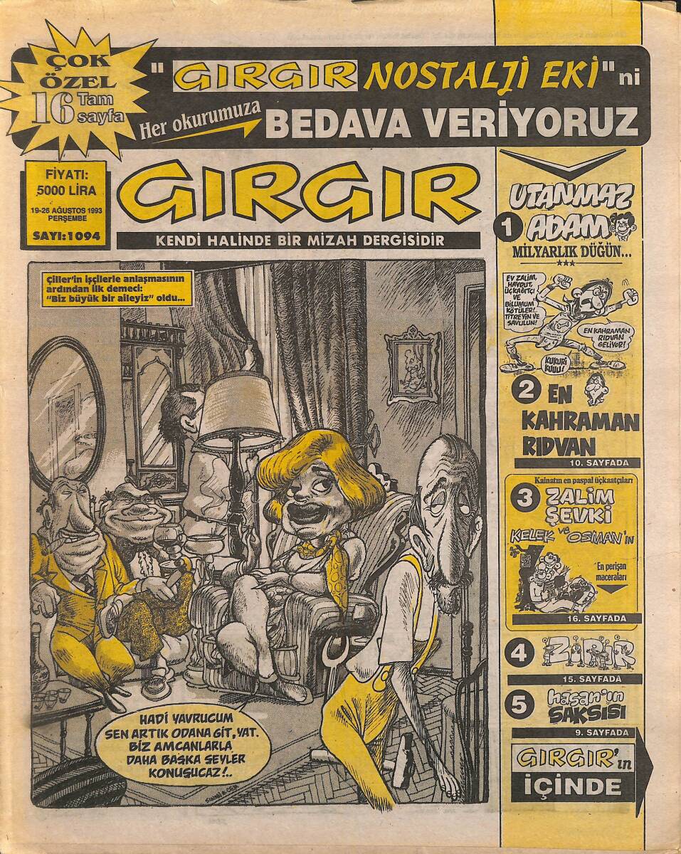 Gırgır Mizah Dergisi 19-26 Ağustos 1993 Sayı 1094 NDR94876 - 1