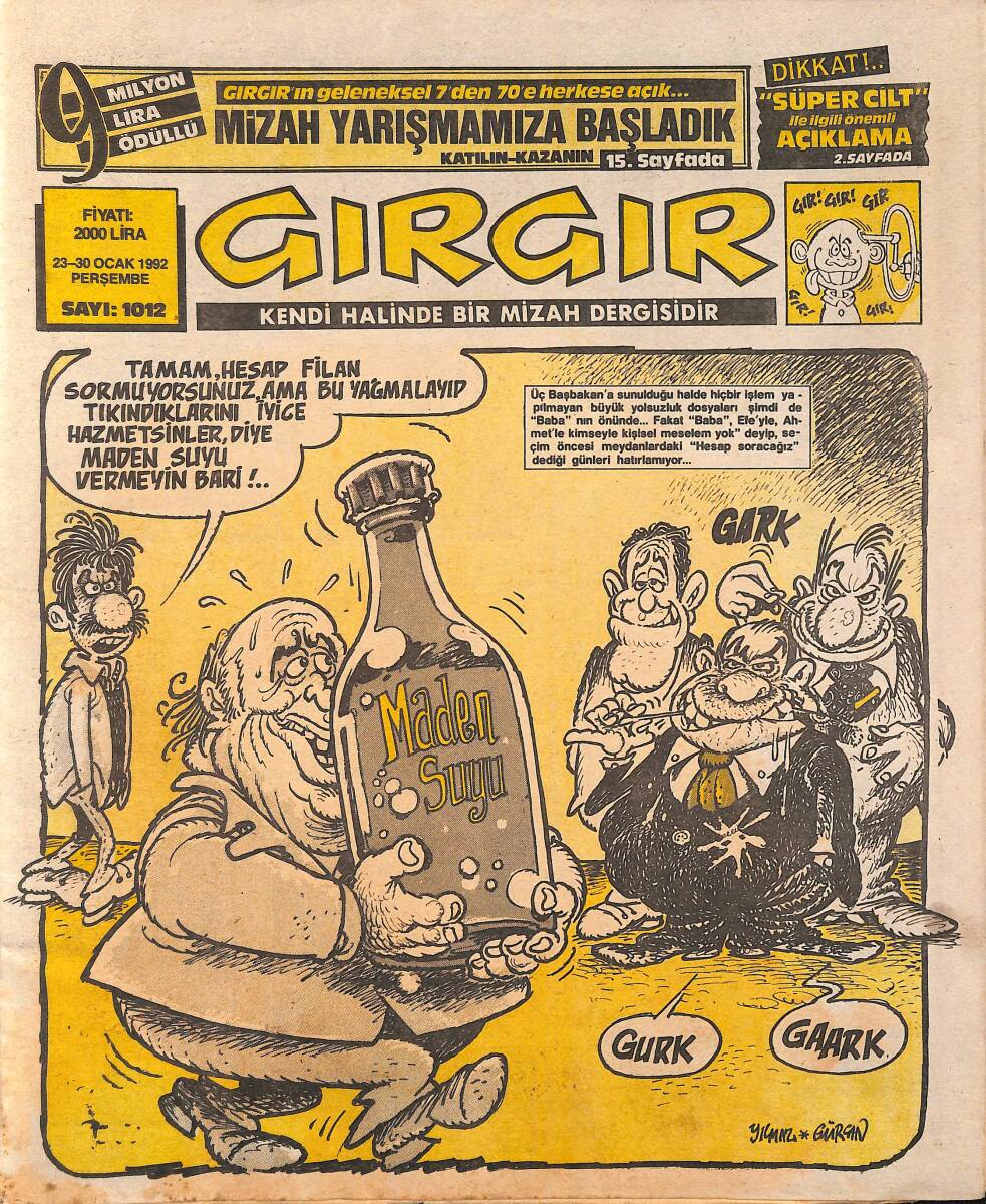 Gırgır Mizah Dergisi 23 - 30 Ocak 1992 Sayı : 1012 NDR96571 - 1