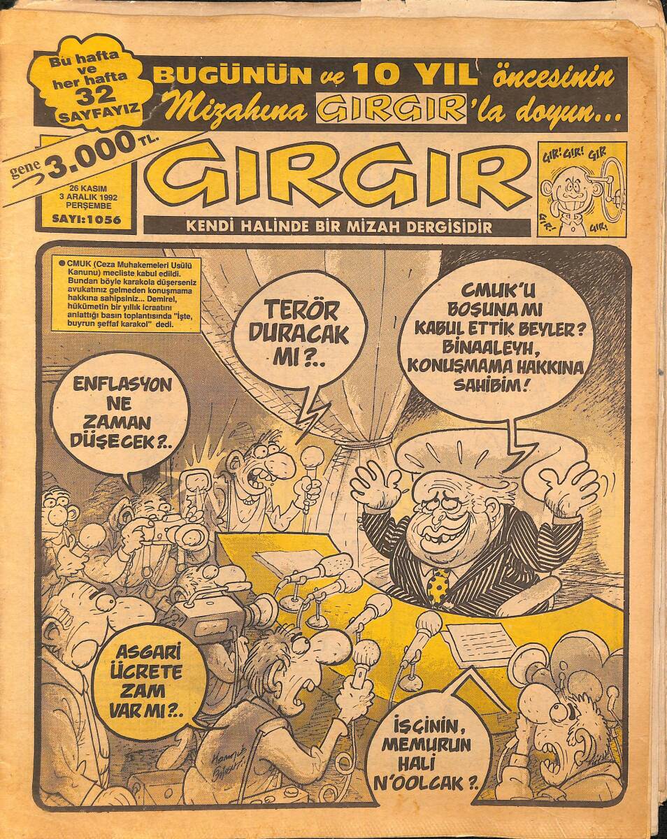 Gırgır Mizah Dergisi 26 Kasım - 3 Aralık 1992 Sayı : 1056 NDR96576 - 1