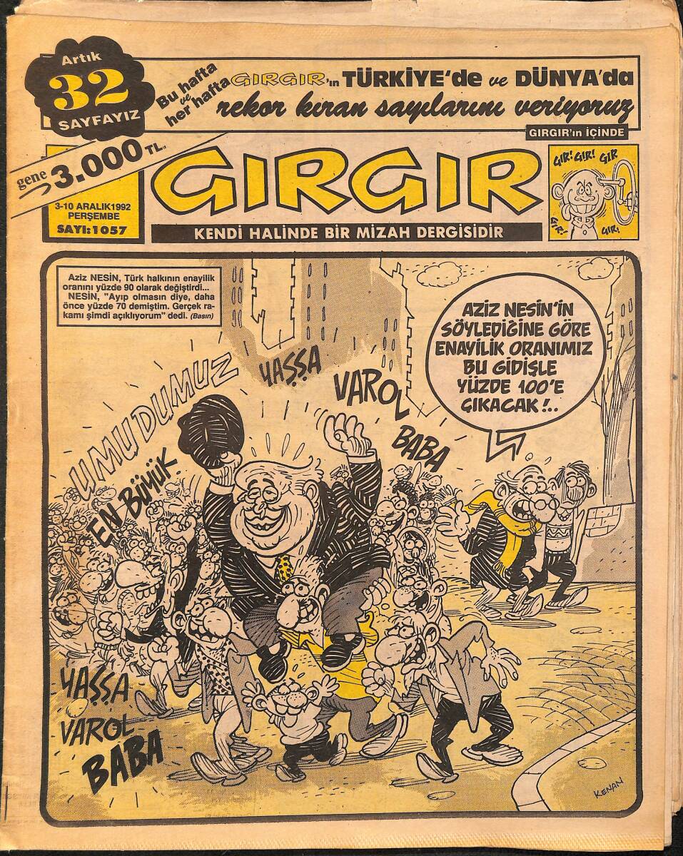 Gırgır Mizah Dergisi 3 - 10 Aralık 1992 Sayı : 1057 NDR96575 - 1