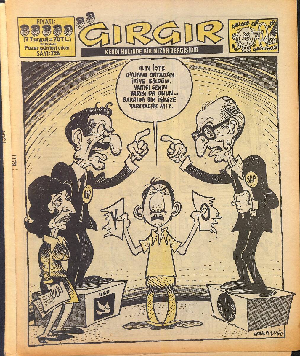 Gırgır Mizah Dergisi 3 Ağustos 1986 Sayı : 726 NDR96883 - 1